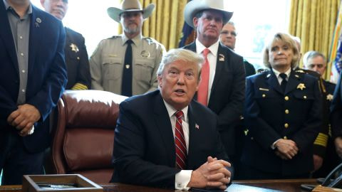 Then-President Donald Trump speaks about border security in the Oval Office on March 15, 2019. Trump vetoed a bipartisan congressional resolution rejecting his border emergency declaration.
