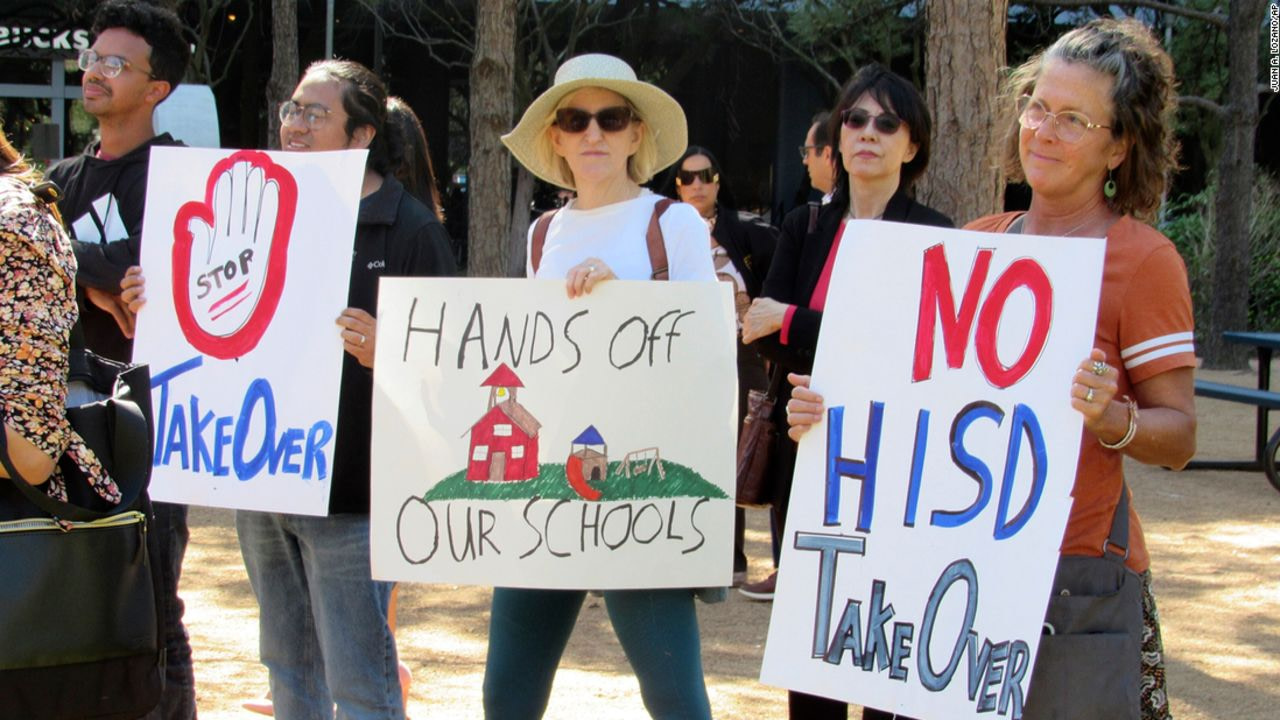 Demonstrators protest March 3 against the Texas Education Agency's proposed takeover of the Houston Independent School District.
