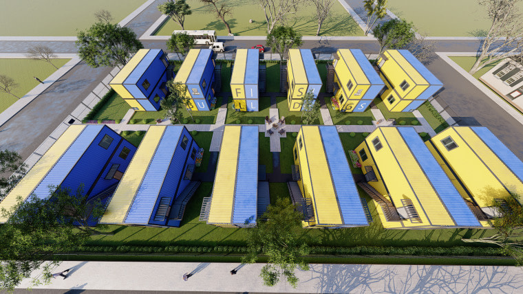 Rendering of a plan to use shipping containers for housing at Fisk University.