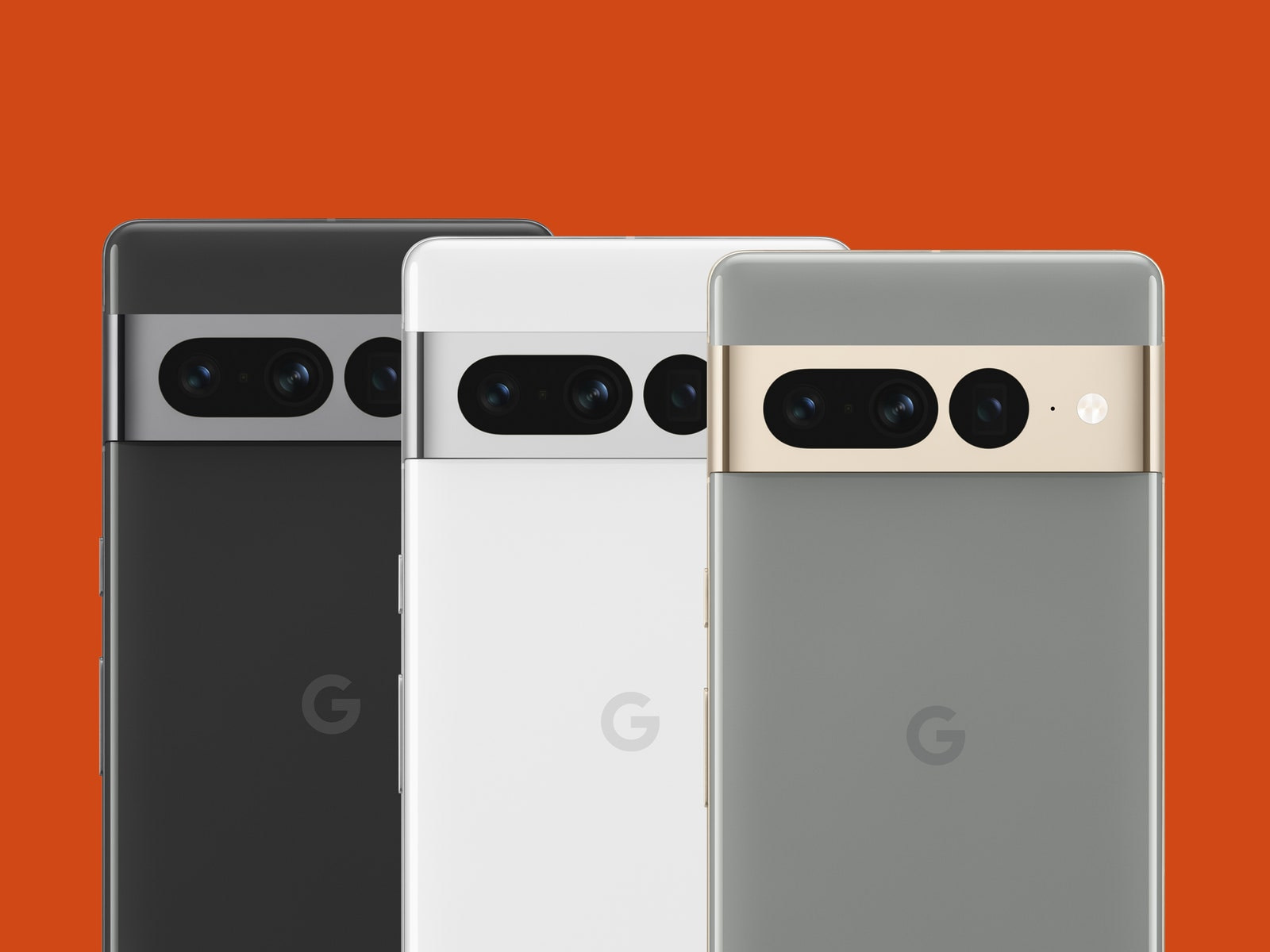 Three Google Pixel 7 Pro smartphones