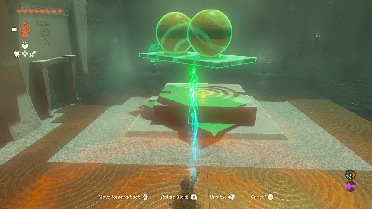 Drop your creation onto the large button to open the final door in the Shrine.