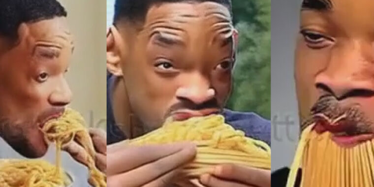 Yes, Virginia, there is AI joy in seeing fake Will Smith ravenously eat spaghetti - Credit: Arstechnica