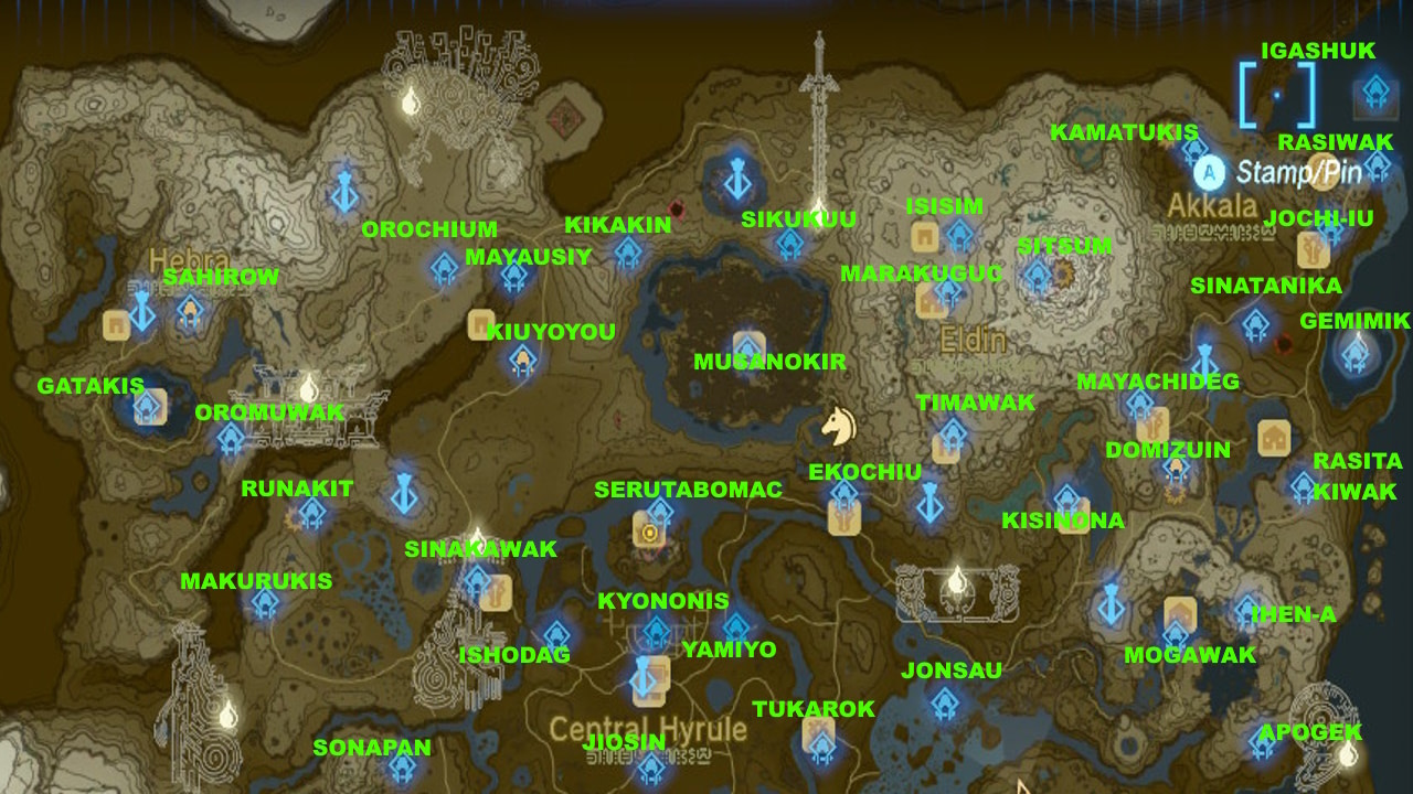 Shrine map: North Surface World.