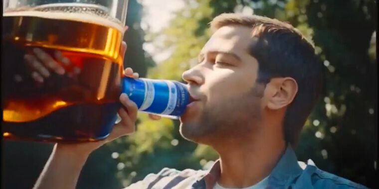 AI-generated beer commercial contains joyful monstrosities goes viral - Credit: Ars Technica