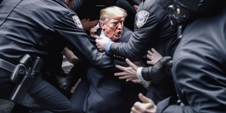 AI-Generated Imagery of Donald Trump's Arrest Spreads on Twitter - Credit: Ars Technica