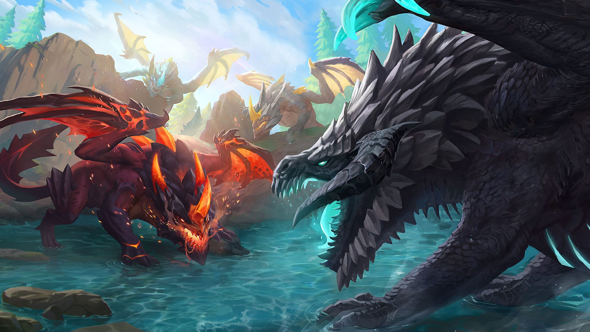 The Infernal, Mountain, Elder, and Ocean Dragons of Elemental Rift join with ferocity.