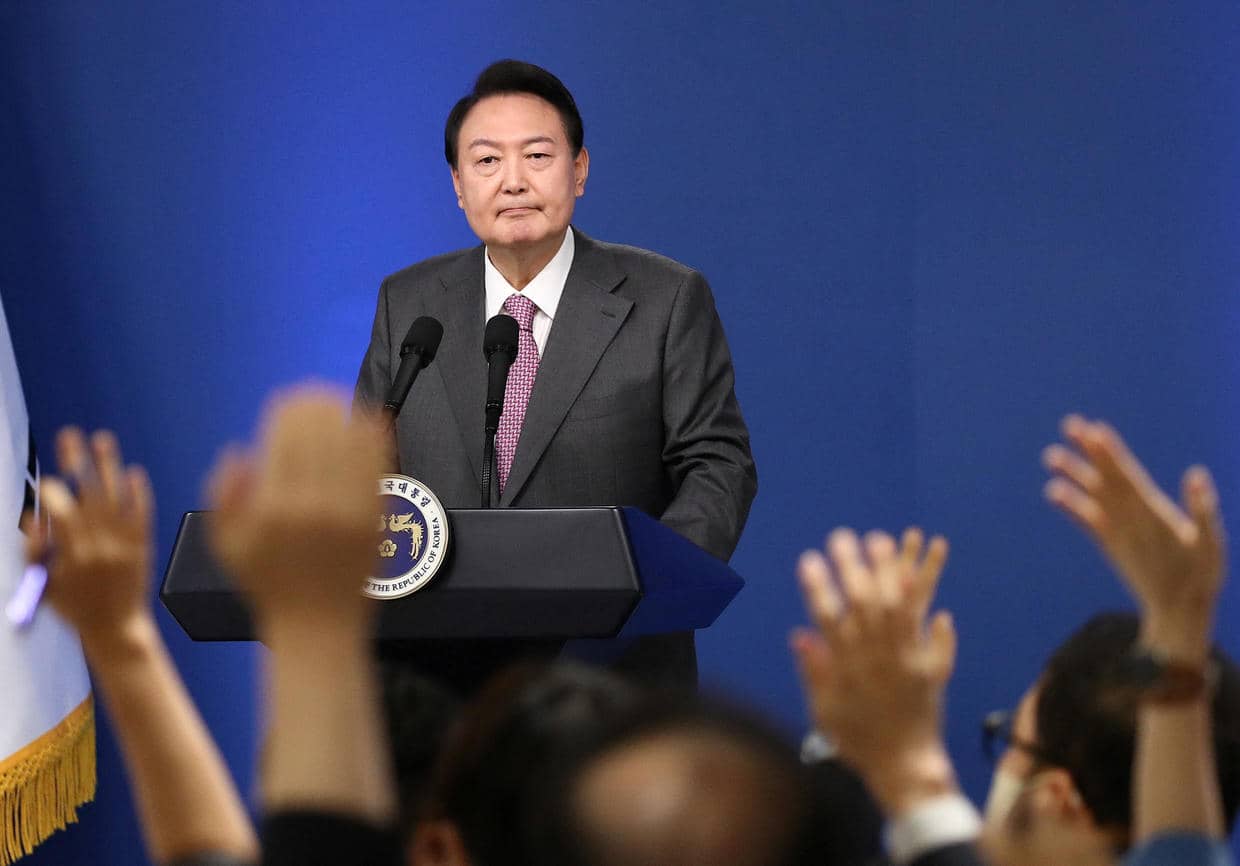 South Korea's President Yoon Suk-yeol holds first official news conference, in Seoul 